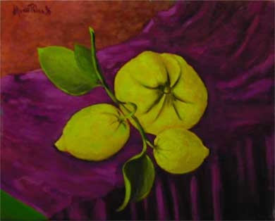Limoni su tovaglia viola